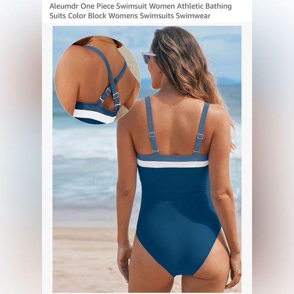SZ Med One Piece Swimsuit Women Athletic Bathing Suits Color Block Womens - Picture 2 of 4
